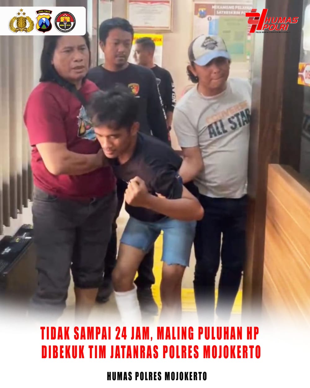 Tidak sampai 24 jam, Maling Puluhan HP Diringkus Tim Jatanras Polres Mojokerto.
